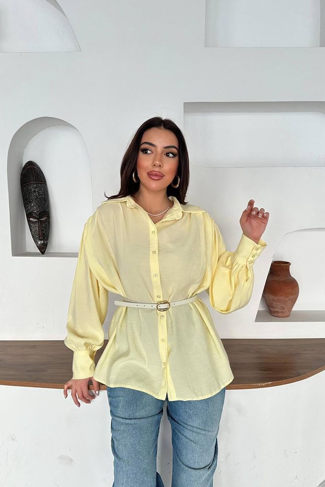 Elisa Yellow Shirt With Notched Neck And Buttoned Closure Wholesale Clothing Casual