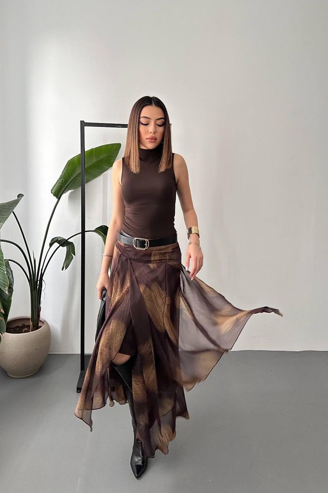 Elisa Элегантное Коричневое Платье сорочка С Рукавом С Крышкой Оптовая продажа одежды Повседневный