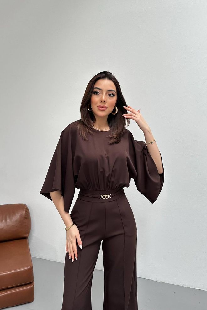 Elisa Brown Elegant Tailored Jumpsuit Wholesale Clothing 1