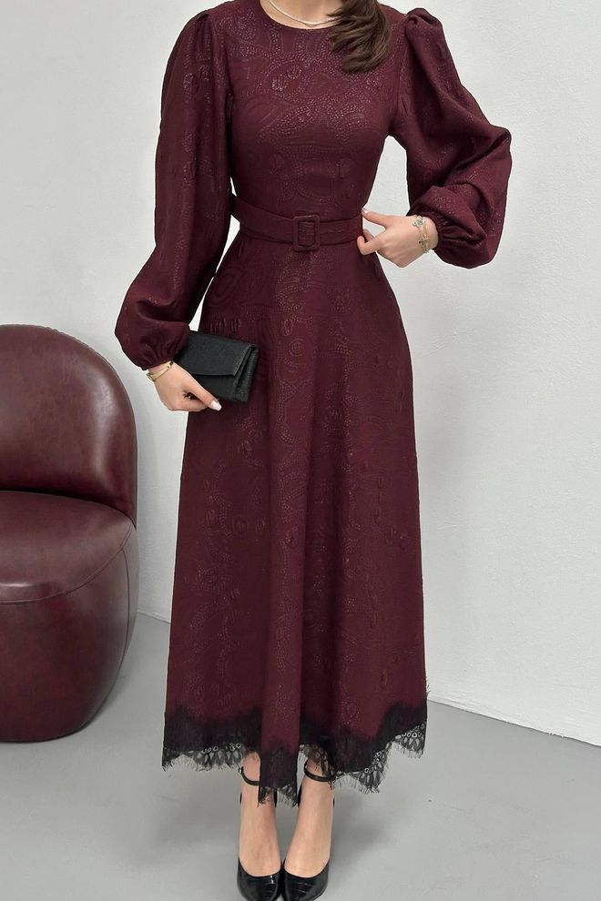 Elisa Claret Red Elegant Paisley Maxi Dress Wholesale Clothing Fall