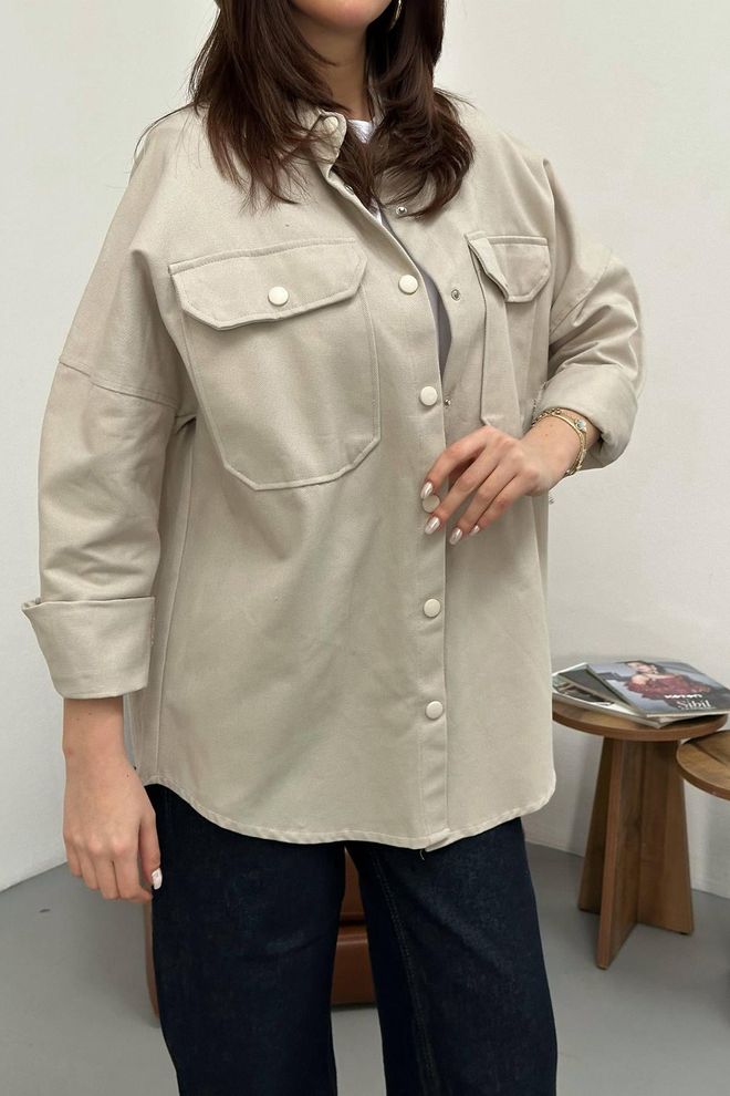 Elisa Casual Beige Shirt With Polo Neck And 3/4 Sleeves Wholesale Clothing Spring