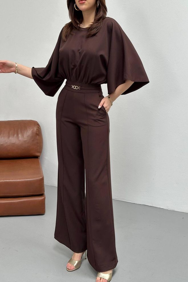 Elisa Brown Elegant Tailored Jumpsuit Wholesale Clothing Spring