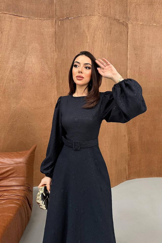 Elisa Elegant Black A Line Maxi Dress With Ballon Sleeves Wholesale Clothing Cocktail