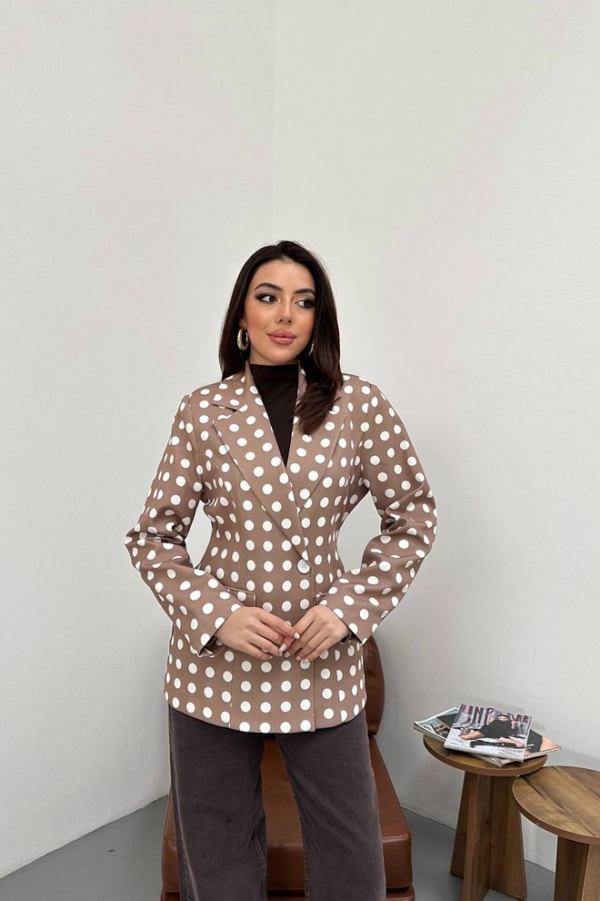 Elisa Beige Blazer Jas Met Enkele Knoop Groothandel Kleding Casual