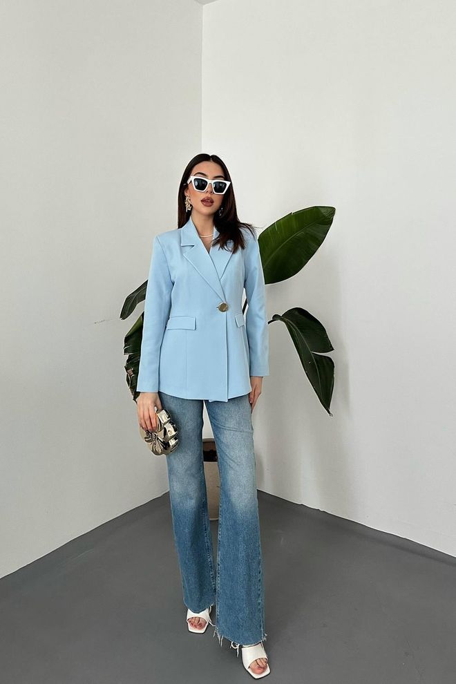 Elisa Azul Blazer De Un Solo Pecho Chaqueta Ropa al por mayor Trabajo