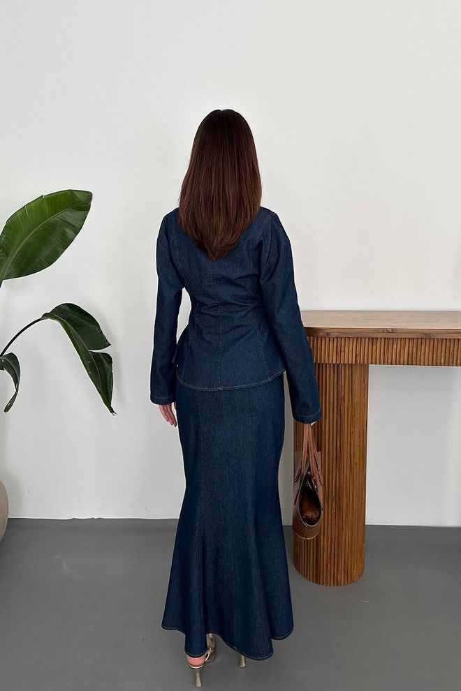 Elisa فستان أزرق داكن رسمي ومضيء بقصة ضيقة وفضفاضة ملابس بالجملة 5