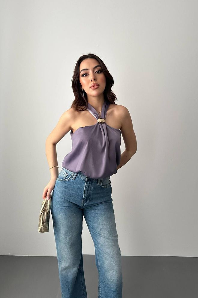 Elisa Blusa Morado Glam Sexy Sin Mangas Con Cuello Halter Ropa al por mayor Casual