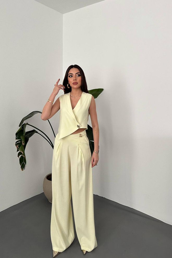 Elisa Elegant Yellow Blazer Dress With V Neck Wholesale Clothing 1