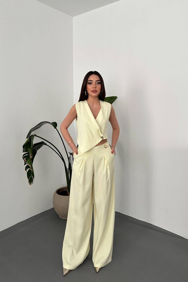 Elisa Elegant Yellow Blazer Dress With V Neck Wholesale Clothing Formal