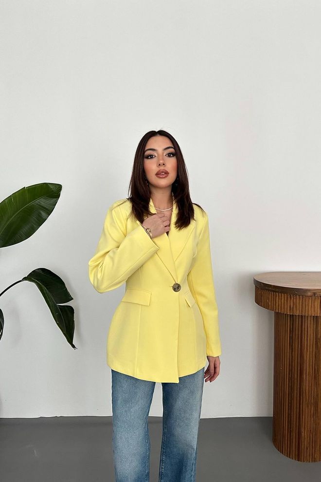 Elisa Yellow Single Breasted Slim Fit Jacket Wholesale Clothing Vintage