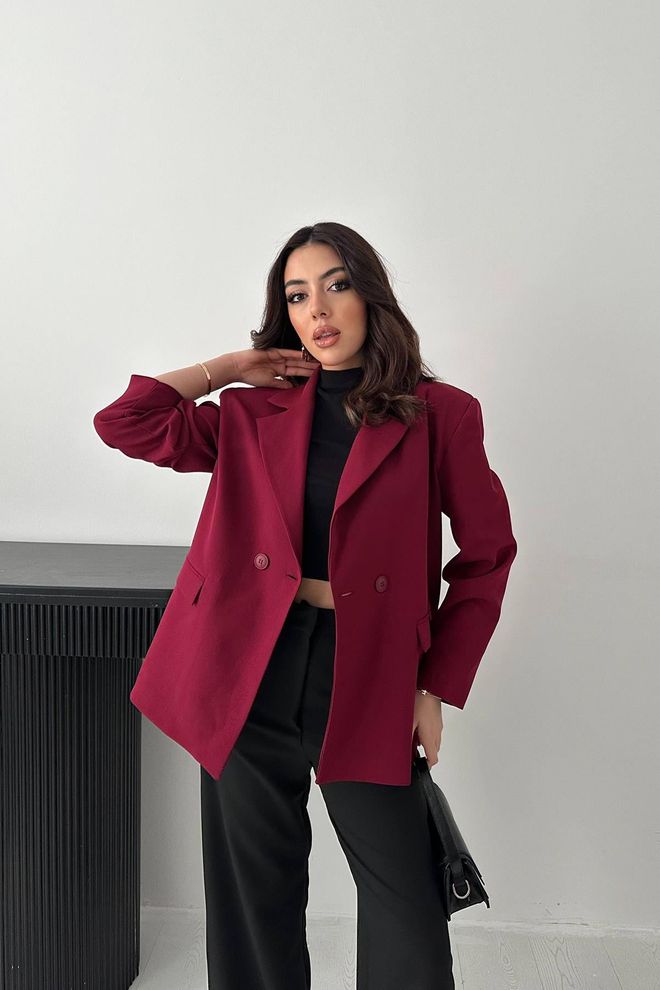 Elisa Claret Red Jacket Single Breasted Blazer Wholesale Clothing Casual