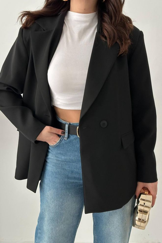 Elisa Black Double Breasted Blazer Jacket Wholesale Clothing Spring