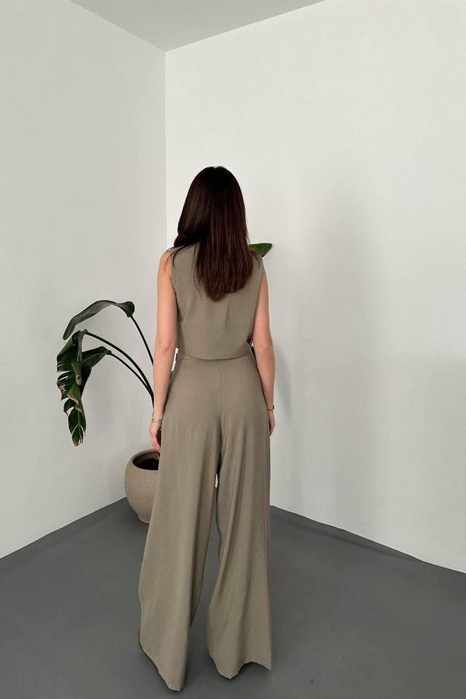 Elisa Khaki Sleeveless V Neck Jumper Dress Floor Length Wholesale Clothing 5