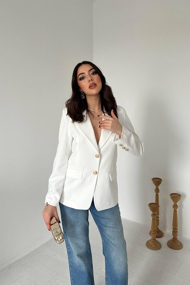 Elisa White Single Breasted Blazer Jacket Wholesale Clothing Formal
