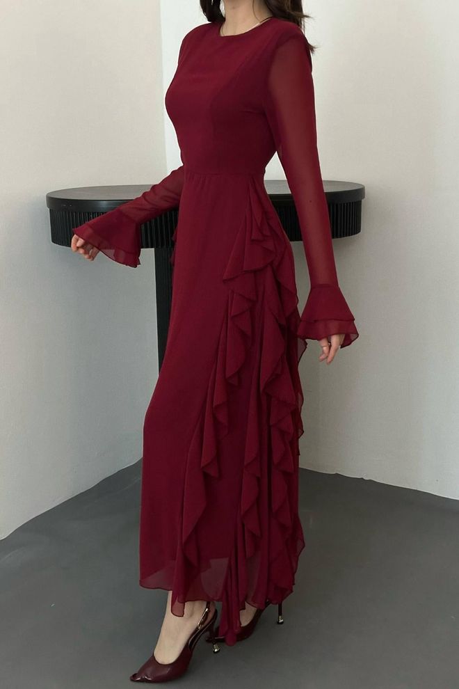 Elisa Claret Red Elegant A Line Dress Wholesale Clothing Spring