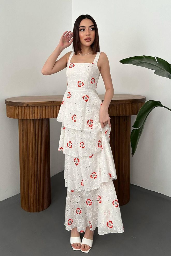 Elisa White Elegant Fit And Flare Dress Wholesale Clothing 1