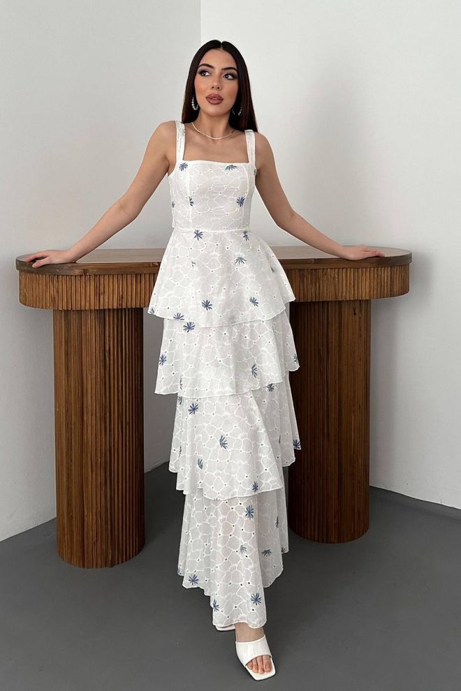 Elisa White Fit And Flare Dress With Square Neck Wholesale Clothing 1