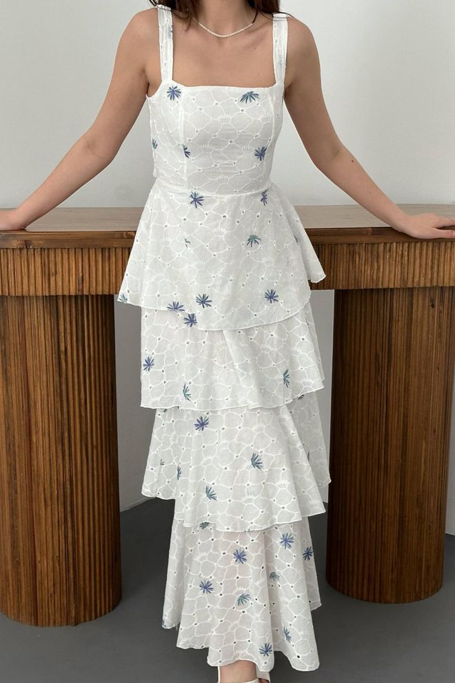 Elisa White Fit And Flare Dress With Square Neck Wholesale Clothing Spring