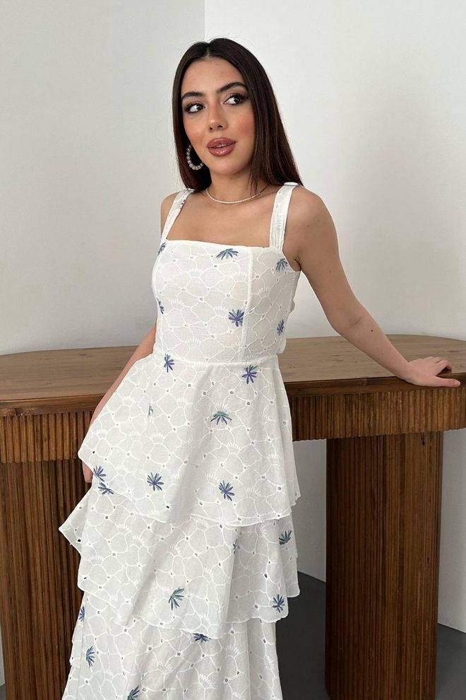 Elisa White Fit And Flare Dress With Square Neck Wholesale Clothing Lounge
