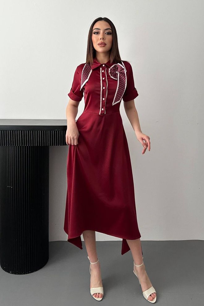 Elisa Bordeauxrood A lijn Formeel Elegant Jurk Groothandel Kleding Formeel