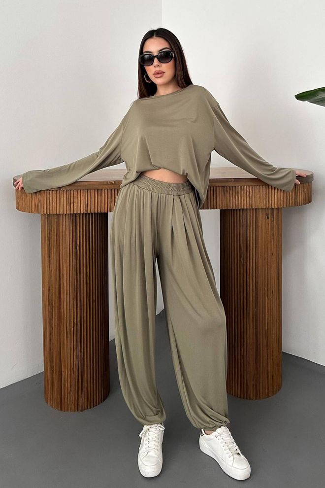 Elisa Khaki Lässig Sport Set Großhandelskleidung Lässig