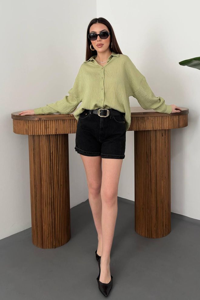 Elisa Camisa Verde Casual Elegante Talla Grande Ropa al por mayor Salón