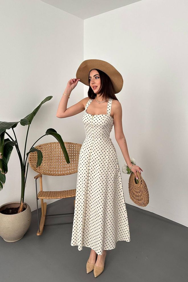 Elisa Ecru Fit And Flare Šaty S Bodkami Veľkoobchod s oblečením Neformálny