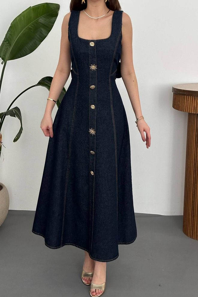 Elisa Elegant Navy Blue A Line Maxi Dress Wholesale Clothing Formal