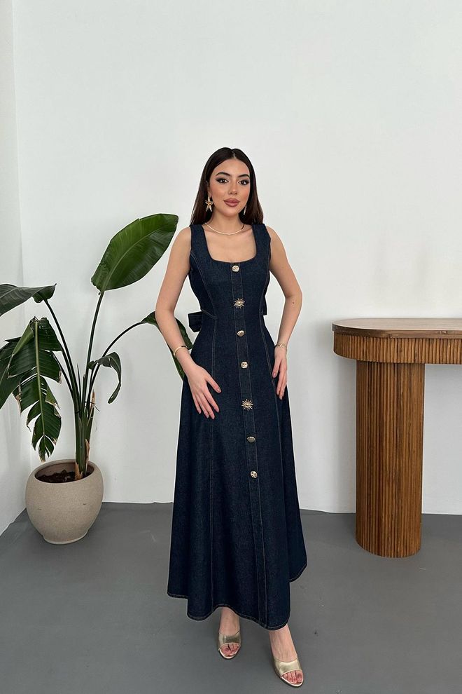 Elisa Elegant Navy Blue A Line Maxi Dress Wholesale Clothing Casual