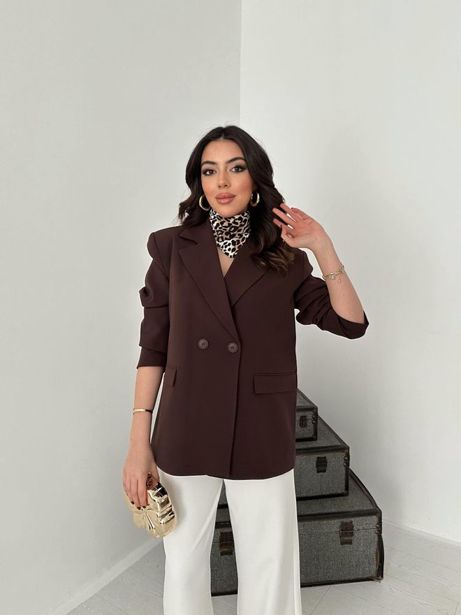 Elisa Brown Double Breasted Blazer Jacket Wholesale Clothing Casual