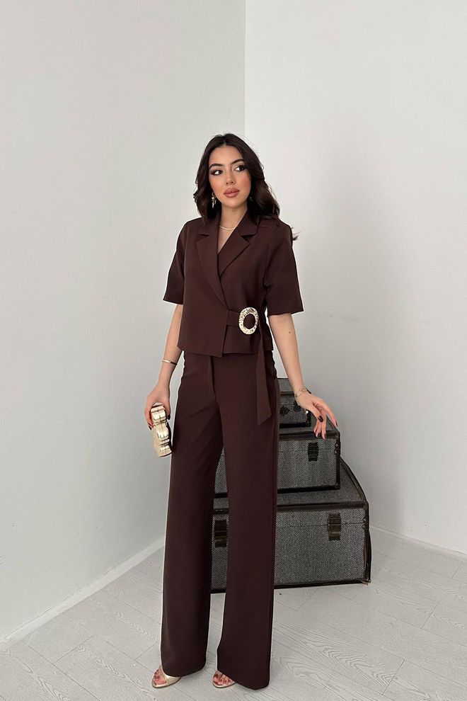 Elisa Brown Elegant Formal Set With Palazzo Pants Wholesale Clothing Formal