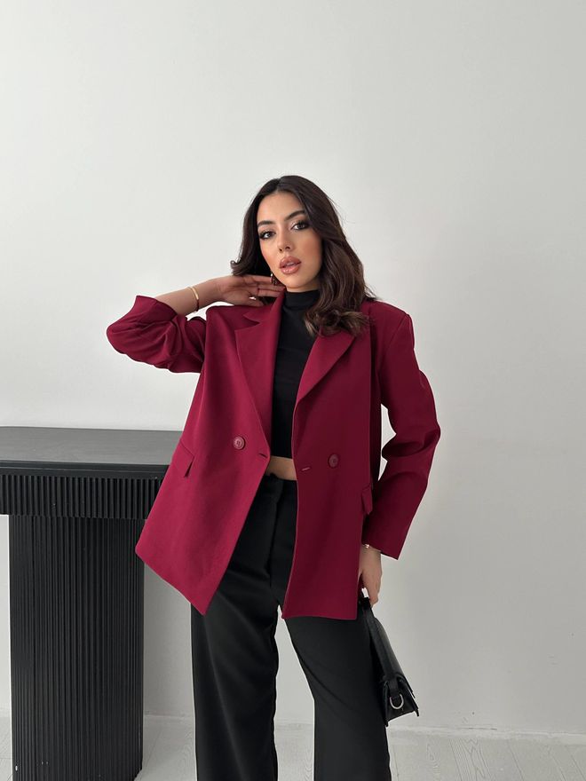 Elisa Claret Red Jacket Single Breasted Blazer Wholesale Clothing Casual