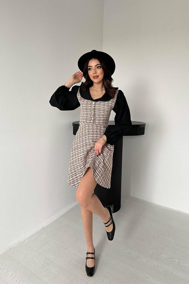 Elisa Black Fit And Flare Dress With Puff Sleeves Wholesale Clothing Casual