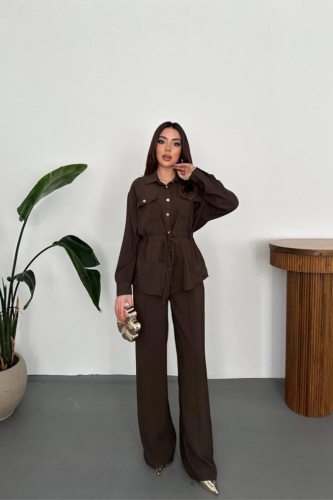 Elisa Brown Elegant Casual Set Wholesale Clothing Casual