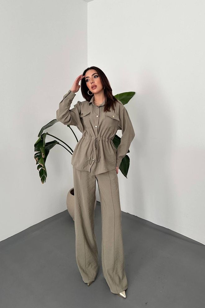 Elisa Khaki Set For Work Casual Elegant & Formal Wholesale Clothing Casual