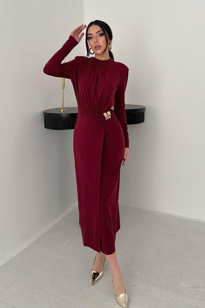 Elisa Claret Red Elegant Formal Midi Sheath Dress Wholesale Clothing Formal