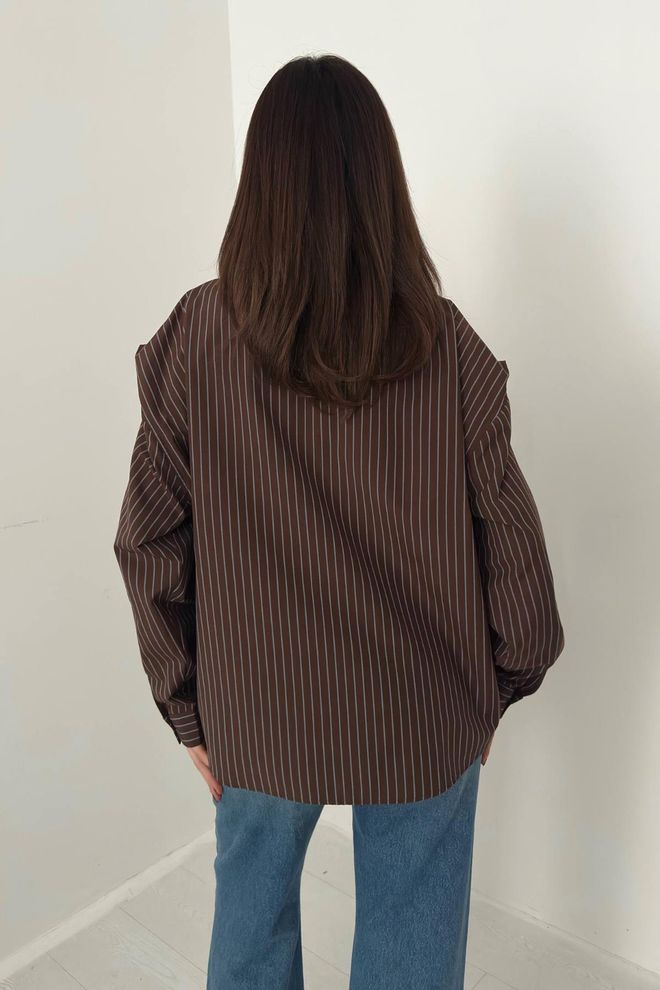 Elisa Brown Striped Oversized Fit Shirt Wholesale Clothing Vintage