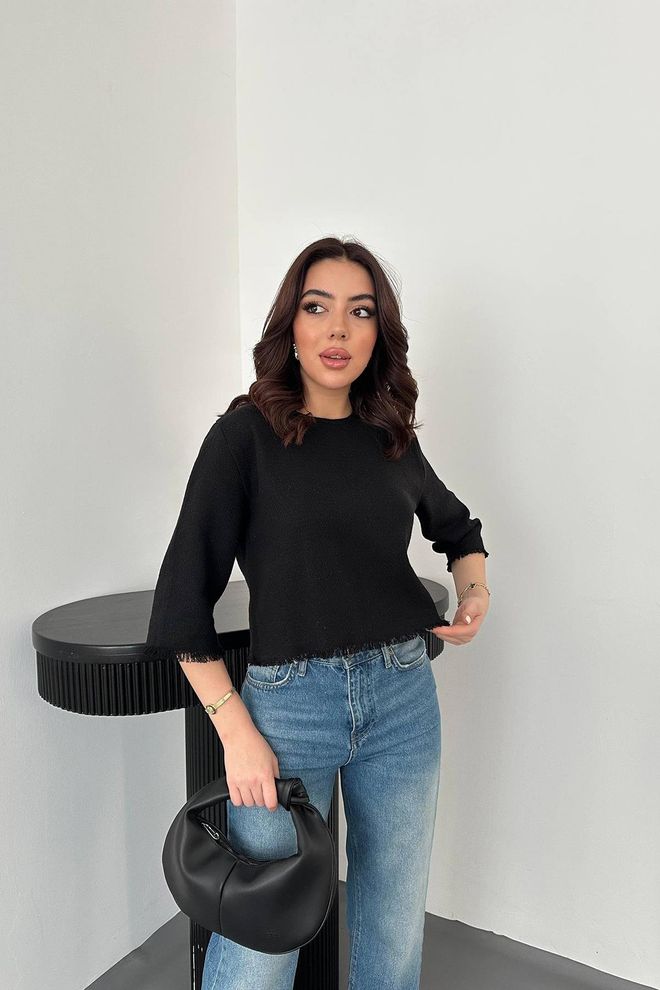 Elisa Blouse met kwastjes Zwart Groothandel Kleding Casual