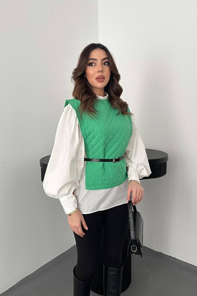 Elisa Set Cămașă Cu Centură Și Poncho Verde Îmbrăcăminte cu ridicata Poliester