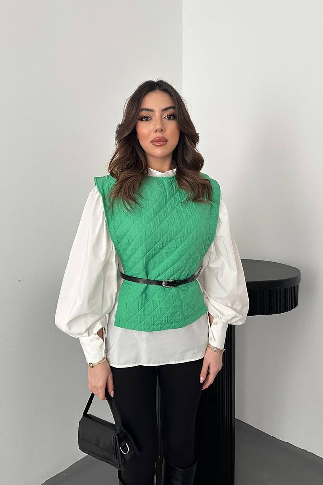 Elisa Set Cămașă Cu Centură Și Poncho Verde Îmbrăcăminte cu ridicata Casual