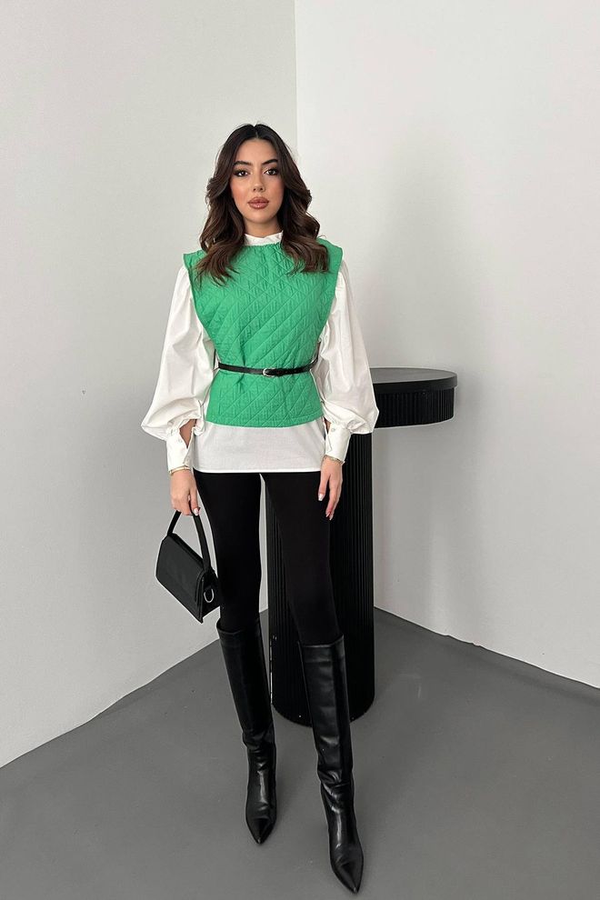 Elisa Set Cămașă Cu Centură Și Poncho Verde Îmbrăcăminte cu ridicata Serviciu