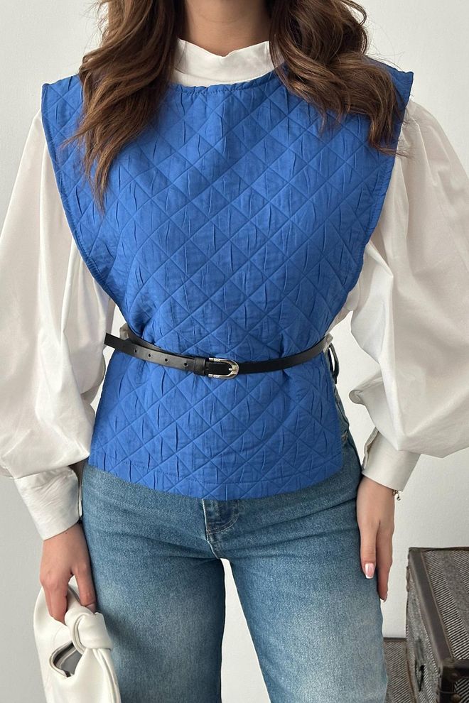 Elisa Set Cămașă Cu Centură Și Poncho Albastru Îmbrăcăminte cu ridicata Toamnă