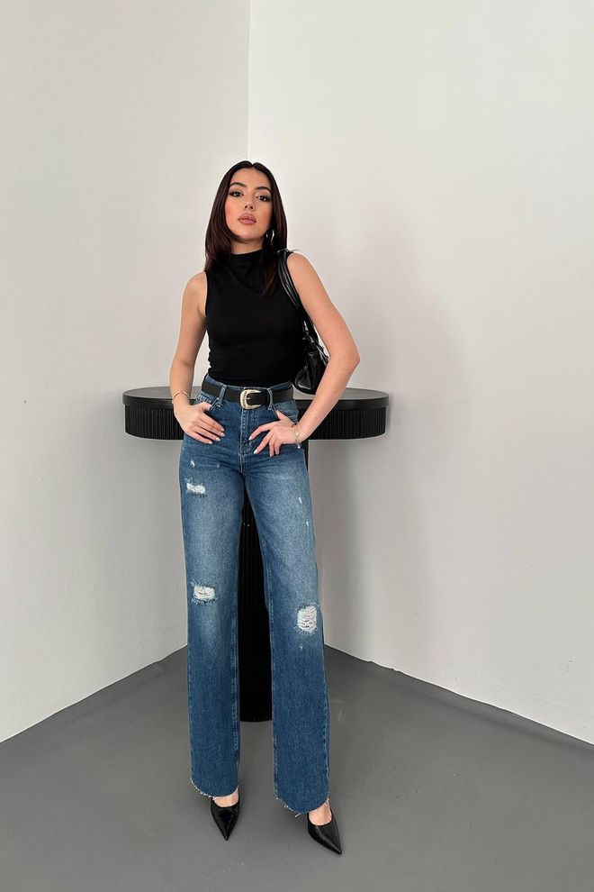 Elisa Gescheurde jeans Blauw Groothandel Kleding Casual