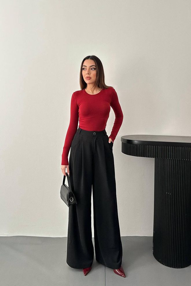 Elisa Komfort Plisseehose – Schwarz Großhandelskleidung Formal