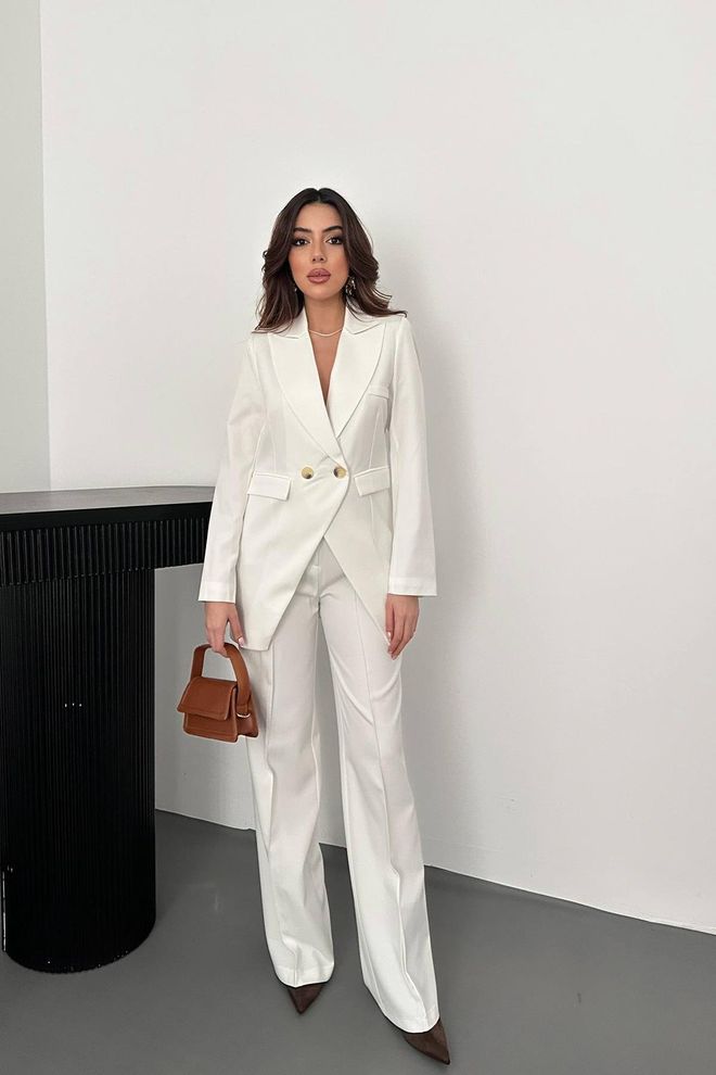 Elisa Conjunto Jaqueta E Calça Atlas Cru Roupas por atacado Formal