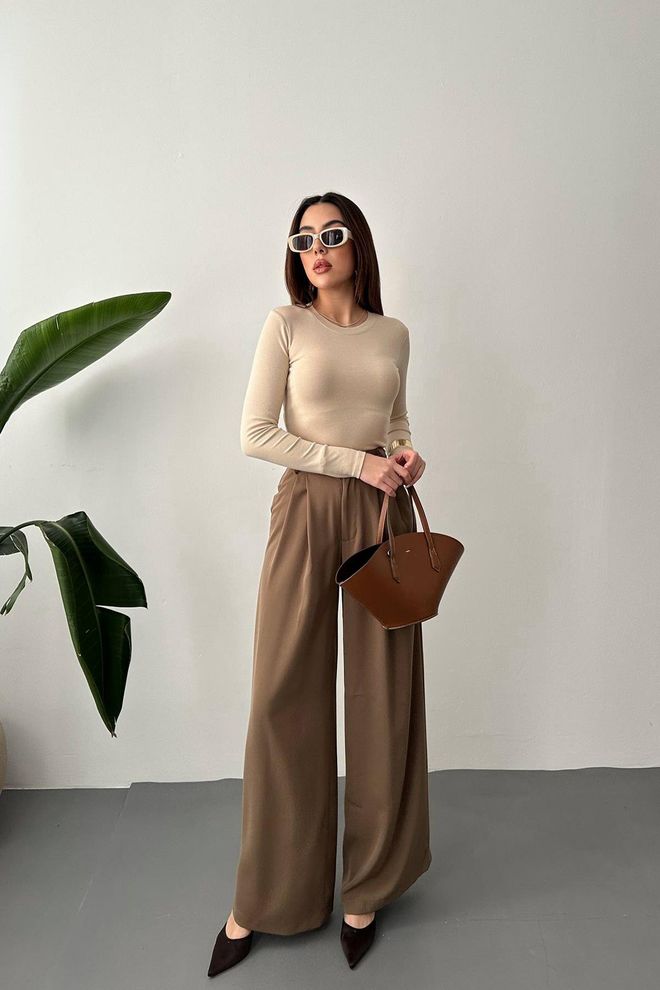 Elisa Pleated Comfort Trousers Mink Wholesale Clothing Formal