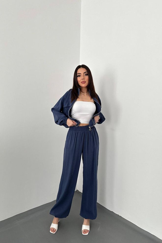 Elisa Set Marineblauw Casual Sport Groothandel Kleding Casual