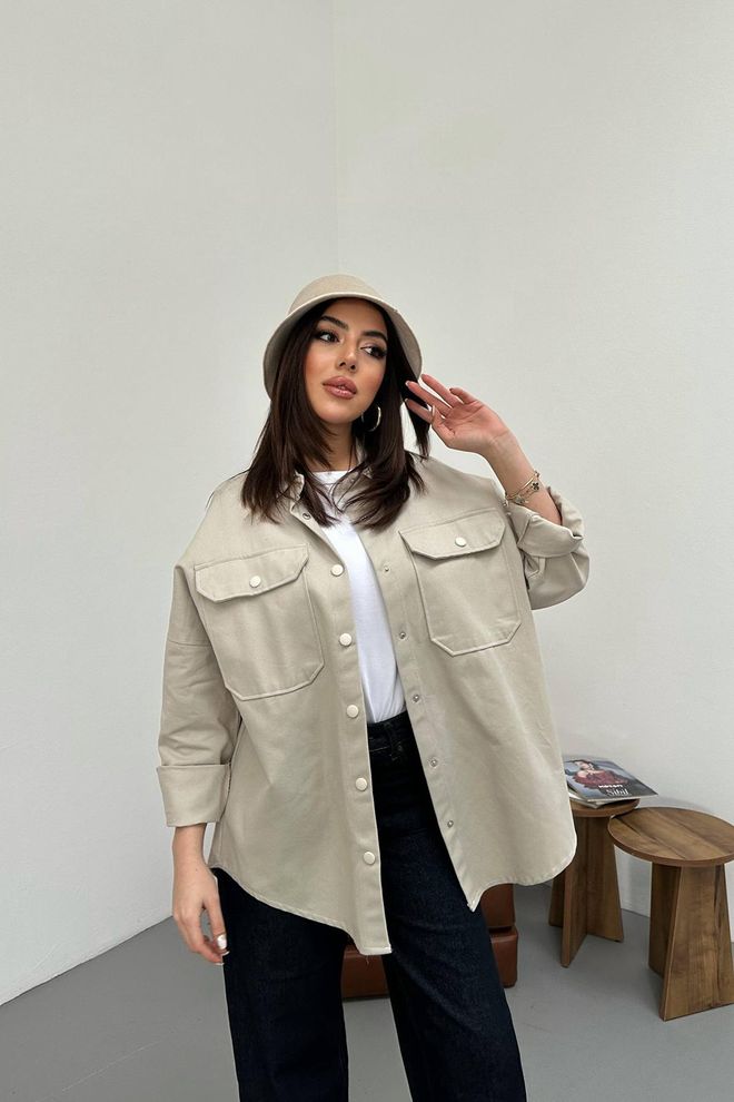 Elisa Casual Beige Shirt Met Polokraag En 3/4 Mouwen Groothandel Kleding Casual