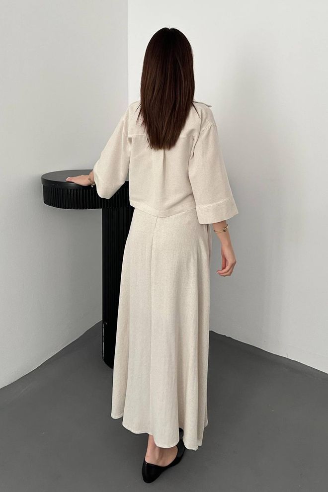 Elisa Elegant Beige Maxi Slip Dress With Square Neck Wholesale Clothing Casual