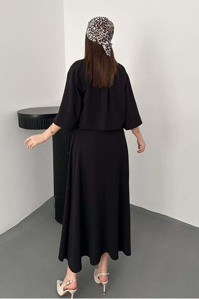 Elisa Black Elegant Maxi Slip Dress With Square Neck Wholesale Clothing Casual